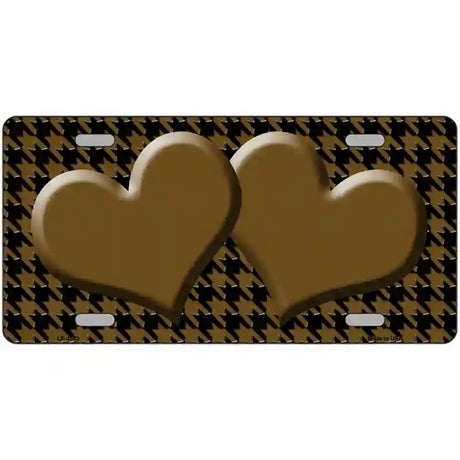 Brown Black Houndstooth Brown Center Hearts Metal Novelty License Plate 12" x 6" (LP)