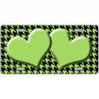 Lime Green Black Houndstooth Lime Green Center Hearts Metal Novelty License Plate 12" x 6" (LP)