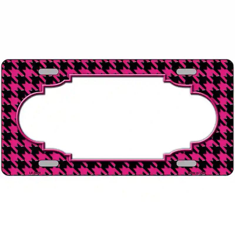 Pink Black Houndstooth Scallop Center Metal Novelty License Plate 12" x 6" (LP)
