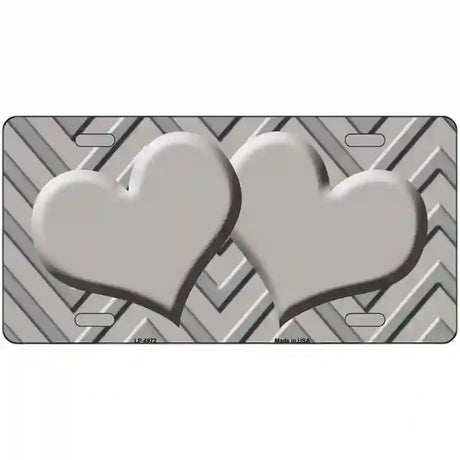 Grey Light Grey Heart Chevron Metal Novelty License Plate 12" x 6" (LP)