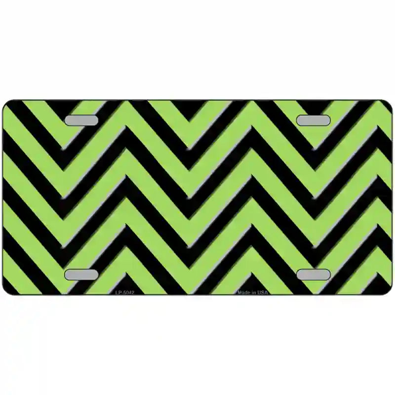 Lime Green Black Chevron Metal Novelty License Plate 12" x 6" (LP)