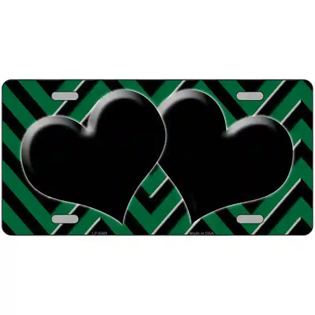 Green Black Chevon Hearts Metal Novelty License Plate 12" x 6" (LP)