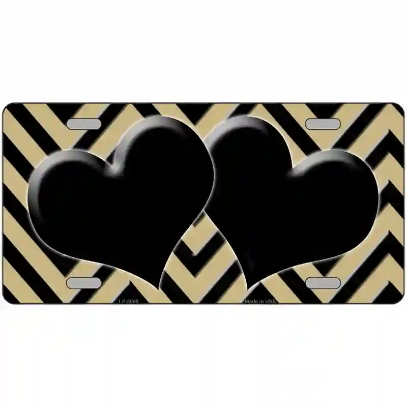 Gold Black Chevon Hearts Metal Novelty License Plate 12" x 6" (LP)