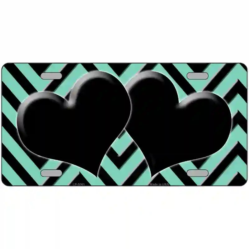 Mint Black Chevon Hearts Metal Novelty License Plate 12" x 6" (LP)