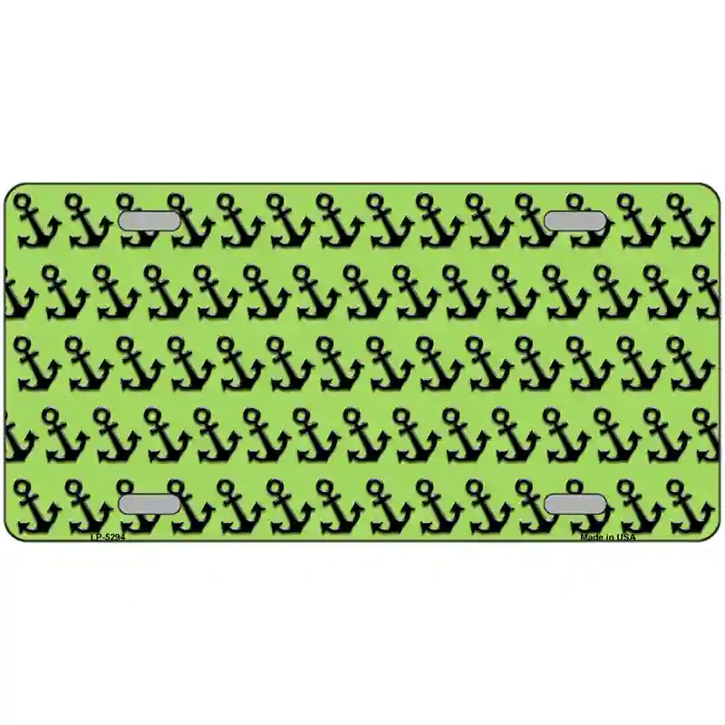 Lime Green Black Anchor Metal Novelty License Plate 12" x 6" (LP)