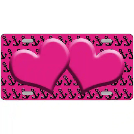 Pink Black Anchor Pink Heart Center Metal Novelty License Plate 12" x 6" (LP)