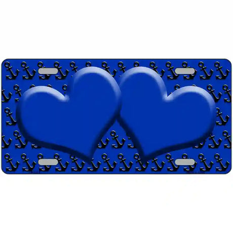 Blue Black Anchor Blue Heart CenterMetal Novelty License Plate 12" x 6" (LP)