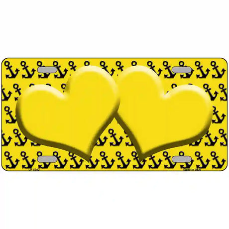 Yellow Black Anchor Yellow Heart Center Metal Novelty License Plate 12" x 6" (LP)