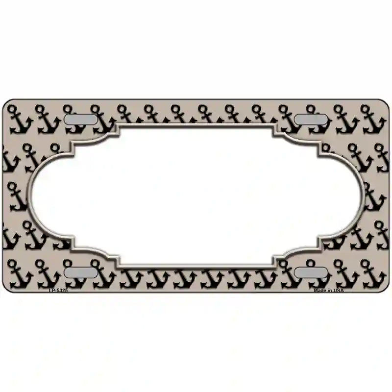 Tan Black Anchor Scallop Center Metal Novelty License Plate 12" x 6" (LP)