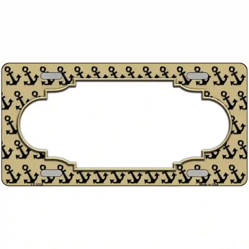 Gold Black Anchor Scallop Center Metal Novelty License Plate 12" x 6" (LP)