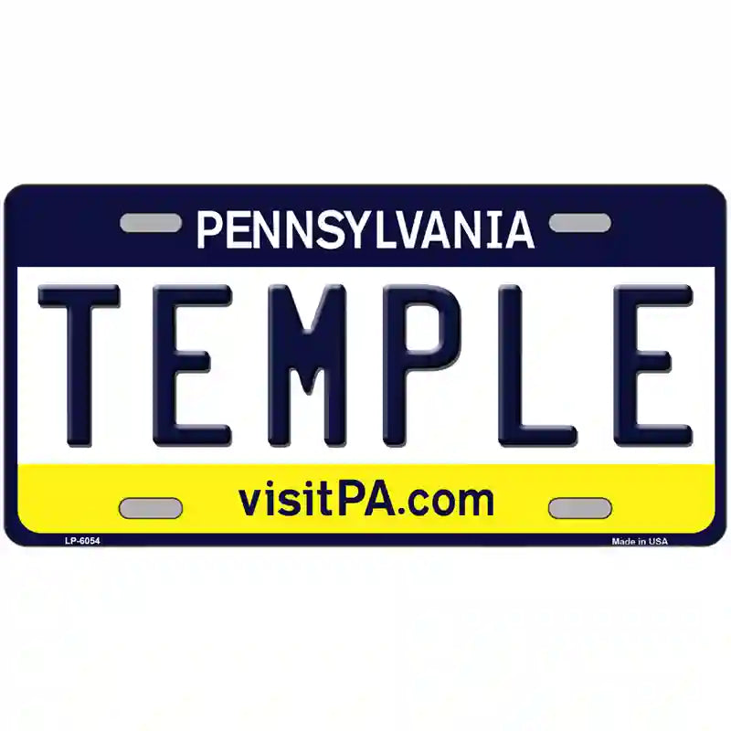 Temple Pennsylvania State Novelty Metal License Plate 12" x 6" (LP)