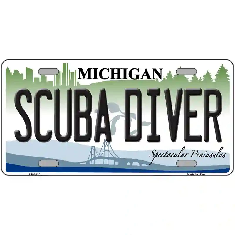 Scuba Diver Michigan Metal Novelty License Plate 12" x 6" (LP)