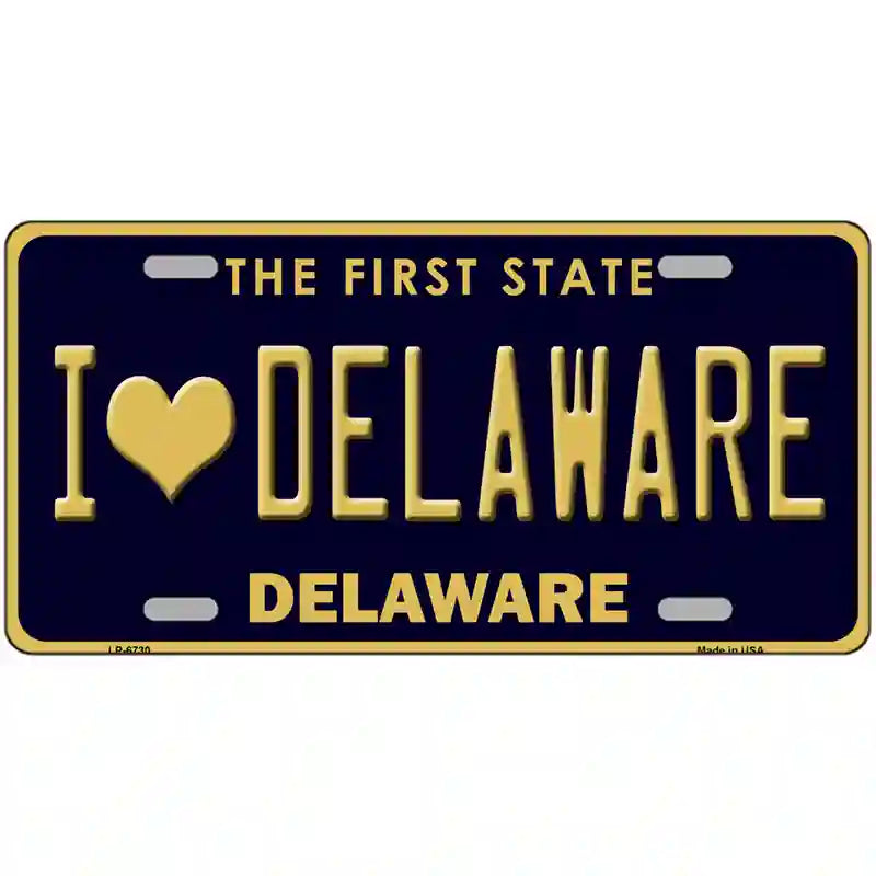 I Love Delaware Novelty Metal License Plate 12" x 6" (LP)