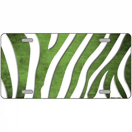 Lime Green White Zebra Oil Rubbed Metal Novelty License Plate 12" x 6" (LP)