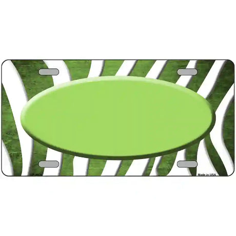 Lime Green White Zebra Oval Oil Rubbed Metal Novelty License Plate 12" x 6" (LP)