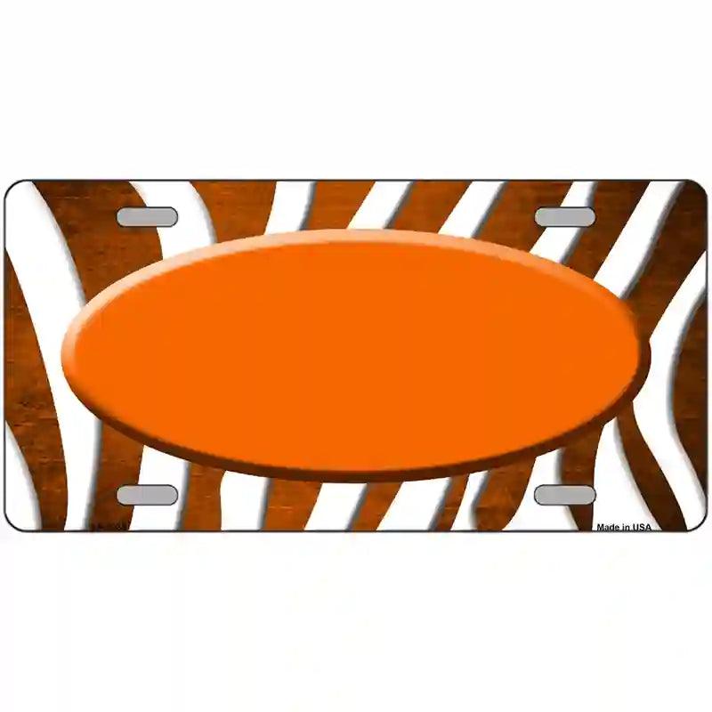 Orange White Zebra Oval Oil Rubbed Metal Novelty License Plate 12" x 6" (LP)