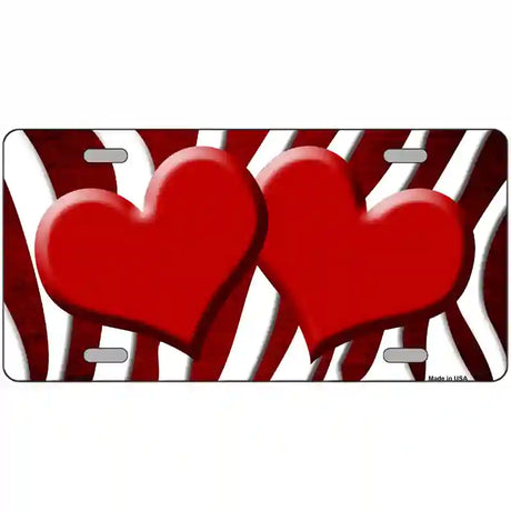 Red White Zebra Hearts Oil Rubbed Metal Novelty License Plate 12" x 6" (LP)