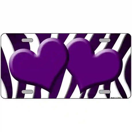 Purple White Zebra Hearts Oil Rubbed Metal Novelty License Plate 12" x 6" (LP)