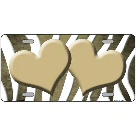 Gold White Zebra Hearts Oil Rubbed Metal Novelty License Plate 12" x 6" (LP)