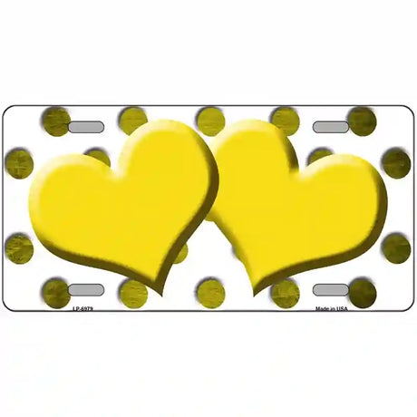 Yellow White Dots Hearts Oil Rubbed Metal Novelty License Plate 12" x 6" (LP)