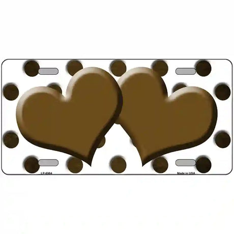 Brown White Dots Hearts Oil Rubbed Metal Novelty License Plate 12" x 6" (LP)