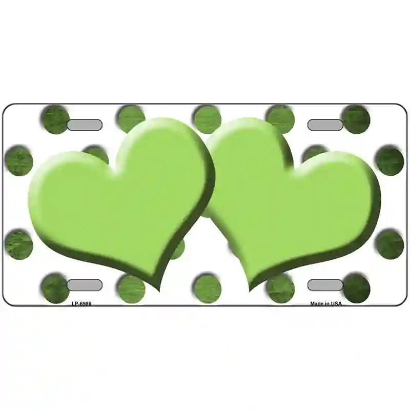 Lime Green White Dots Hearts Oil Rubbed Metal Novelty License Plate 12" x 6" (LP)