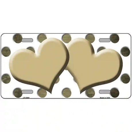 Gold White Dots Hearts Oil Rubbed Metal Novelty License Plate 12" x 6" (LP)