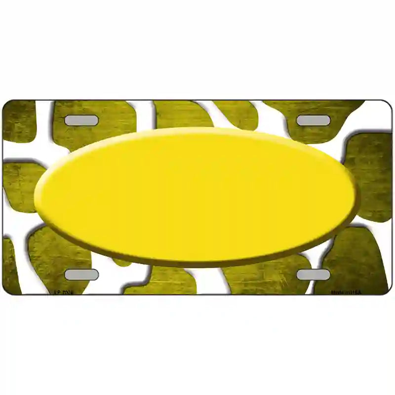 Yellow White Oval Giraffe Oil Rubbed Metal Novelty License Plate 12" x 6" (LP)