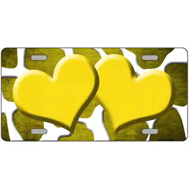 Yellow White Hearts Giraffe Oil Rubbed Metal Novelty License Plate 12" x 6" (LP)