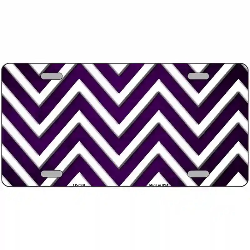 Purple White Chevron Oil Rubbed Metal Novelty License Plate 12" x 6" (LP)