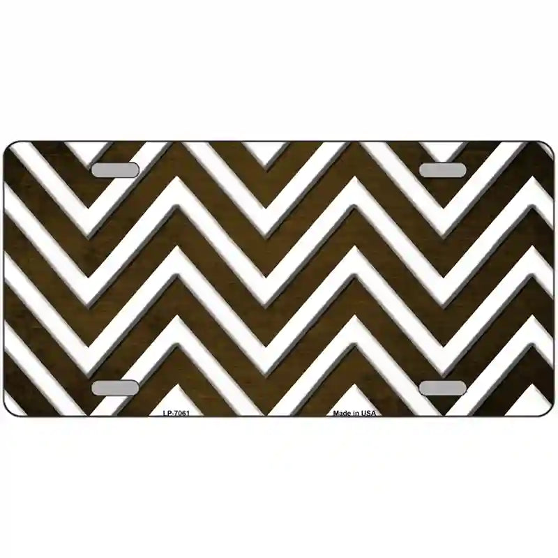 Brown White Chevron Oil Rubbed Metal Novelty License Plate 12" x 6" (LP)