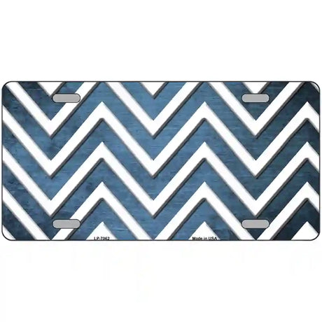 Light Blue White Chevron Oil Rubbed Metal Novelty License Plate 12" x 6" (LP)