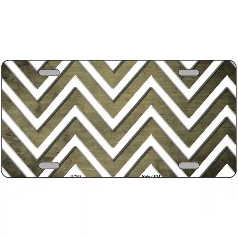 Gold White Chevron Oil Rubbed Metal Novelty License Plate 12" x 6" (LP)