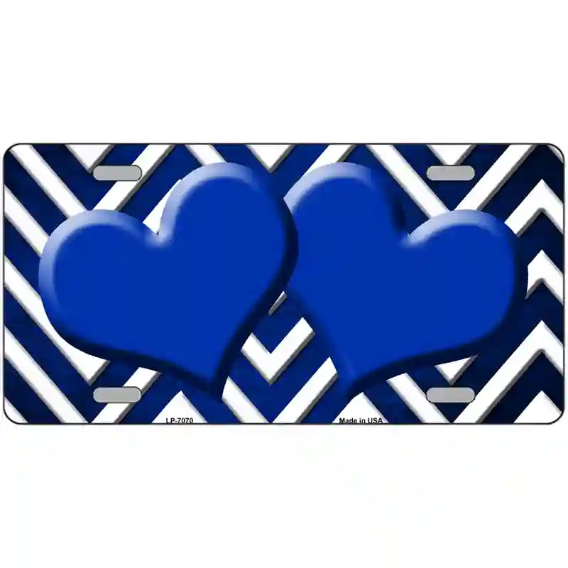 Blue White Hearts Chevron Oil Rubbed Metal Novelty License Plate 12" x 6" (LP)