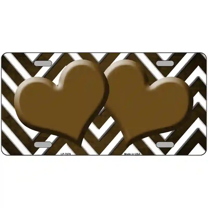 Brown White Hearts Chevron Oil Rubbed Metal Novelty License Plate 12" x 6" (LP)