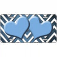 Light Blue White Hearts Chevron Oil Rubbed Metal Novelty License Plate 12" x 6" (LP)