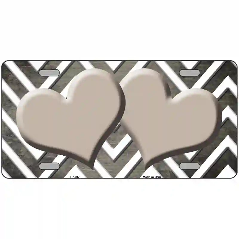 Tan White Hearts Chevron Oil Rubbed Metal Novelty License Plate 12" x 6" (LP)