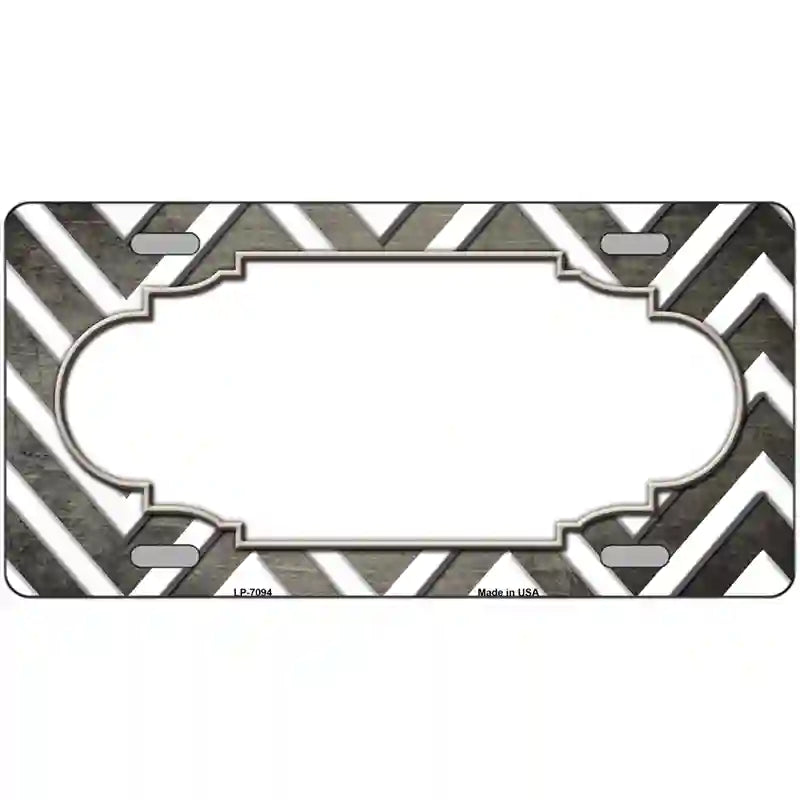 Tan White Chevron Scallop Oil Rubbed Metal Novelty License Plate 12" x 6" (LP)