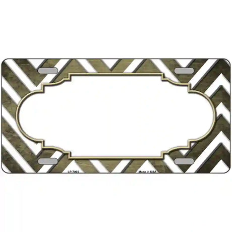 Gold White Chevron Scallop Oil Rubbed Metal Novelty License Plate 12" x 6" (LP)