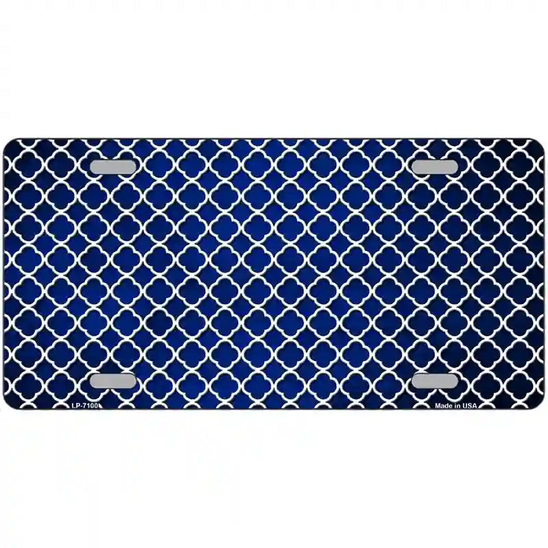 Blue White Quatrefoil Oil Rubbed Metal Novelty License Plate 12" x 6" (LP)