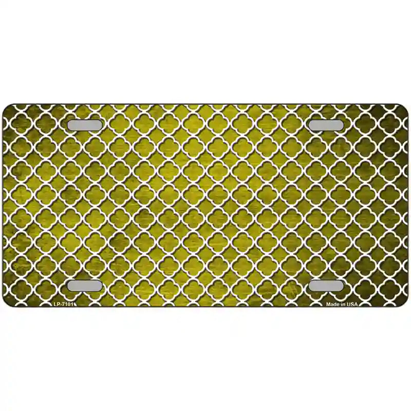 Yellow White Quatrefoil Oil Rubbed Metal Novelty License Plate 12" x 6" (LP)