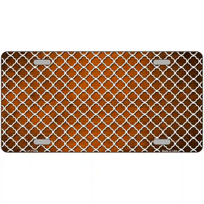 Orange White Quatrefoil Oil Rubbed Metal Novelty License Plate 12" x 6" (LP)