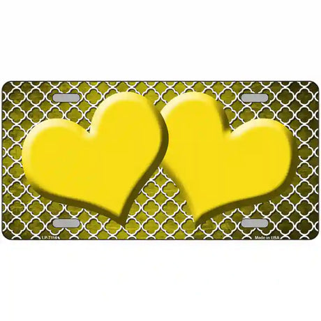 Yellow White Quatrefoil Hearts Oil Rubbed Metal Novelty License Plate 12" x 6" (LP)