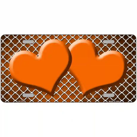 Orange White Quatrefoil Hearts Oil Rubbed Metal Novelty License Plate 12" x 6" (LP)