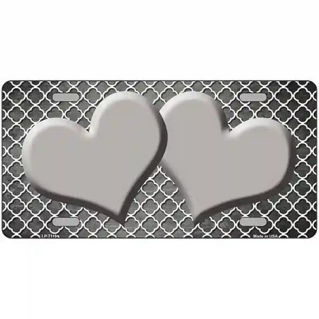 Gray White Quatrefoil Hearts Oil Rubbed Metal Novelty License Plate 12" x 6" (LP)