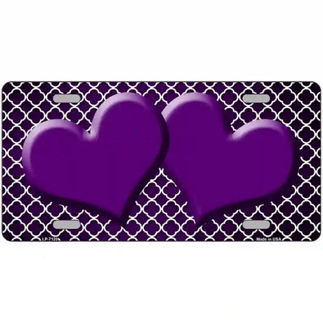 Purple White Quatrefoil Hearts Oil Rubbed Metal Novelty License Plate 12" x 6" (LP)