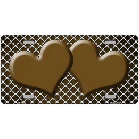 Brown White Quatrefoil Hearts Oil Rubbed Metal Novelty License Plate 12" x 6" (LP)