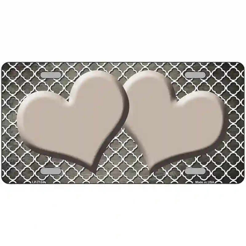 Tan White Quatrefoil Hearts Oil Rubbed Metal Novelty License Plate 12" x 6" (LP)