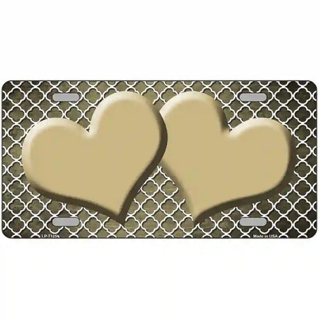 Gold White Quatrefoil Hearts Oil Rubbed Metal Novelty License Plate 12" x 6" (LP)