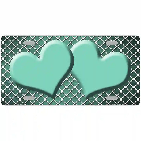 Mint White Quatrefoil Hearts Oil Rubbed Metal Novelty License Plate 12" x 6" (LP)